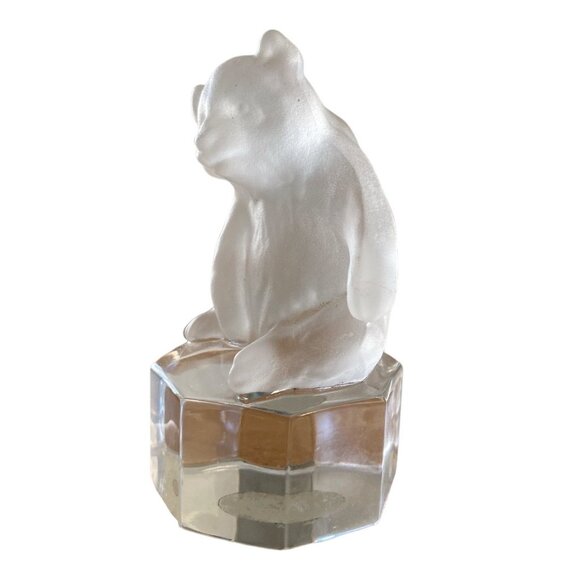 Goebel Bear Frosted Lead Crystal On Clear Faceted Base Vintage 3.75” Tall - Picture 2 of 4